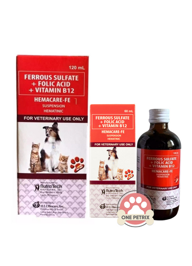 Hemacare-FE Suspension Iron Supplement for Dogs and Cats(Ferrous Sulfate + Folic Acid + Vitamin B12)