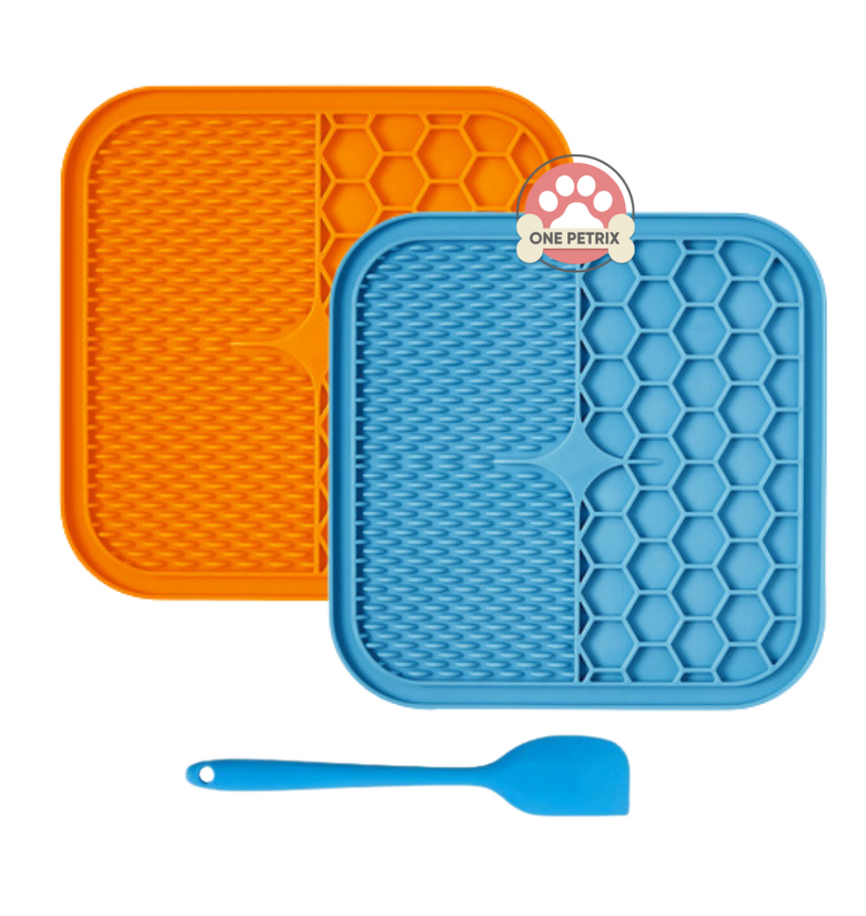 Pet Lick Pad Slower Feeder Pad with Spatula for Dogs and Cats - Small / Large (Blue, Orange)