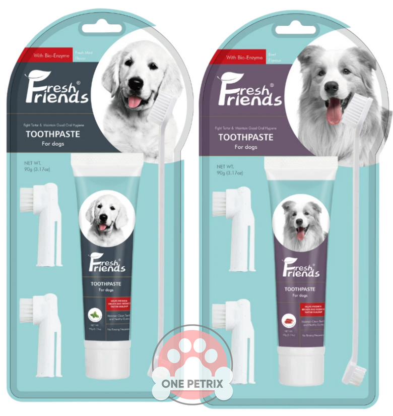 Fresh Friends Dog Dental Care Kit 90G Toothpaste + 3 Brush Set