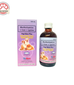 Papi Bion Plus Iron + Multivitamins + Lysine Vanilla Flavor for Cats and Dogs 120ml