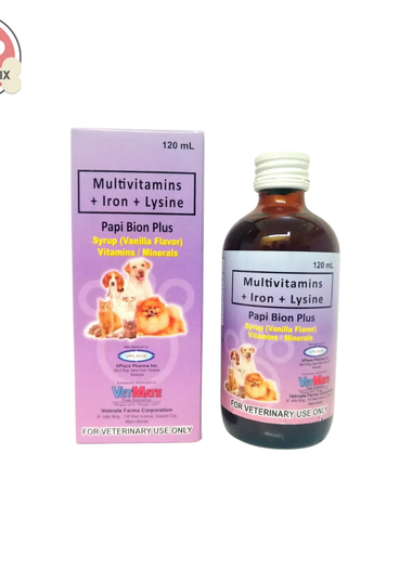 Papi Bion Plus Iron + Multivitamins + Lysine Vanilla Flavor for Cats and Dogs 120ml
