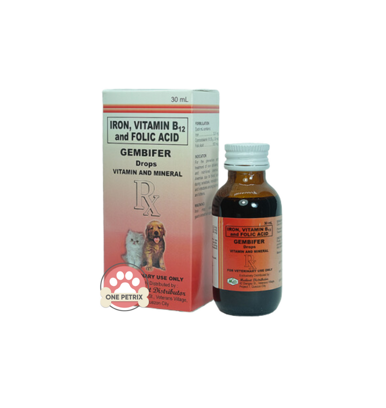 Gembifer Iron Drops for Pets (Dogs and Cats) Iron+ Folic Acid + Cyanocobalamin 30ml