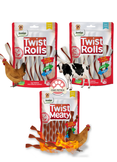 Dentalight Twist Dog Treats / Snack 100G - ( Rawhide Rolls , Meaty Twist)