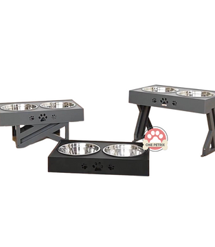 Elspet Elevated / Adjustable Pet Bowls with Two Detachable Stainless Bowls (3 Height Levels)