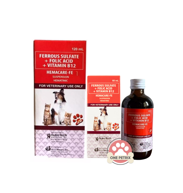 Hemacare-FE Suspension Iron Supplement for Dogs and Cats(Ferrous Sulfate + Folic Acid + Vitamin B12)