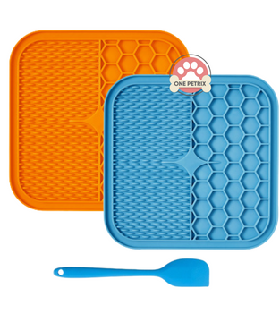 Pet Lick Pad Slower Feeder Pad with Spatula for Dogs and Cats - Small / Large (Blue, Orange)