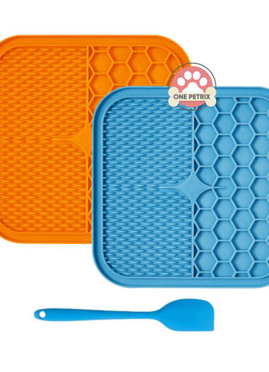 Pet Lick Pad Slower Feeder Pad with Spatula for Dogs and Cats - Small / Large (Blue, Orange)