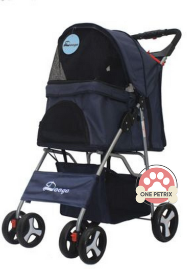 Doogo Collapsible 4 - Wheel Pet Stroller / Dog Stroller - For up to 15KG Pets #804 (Black, Blue. Brown, Pink, Red)