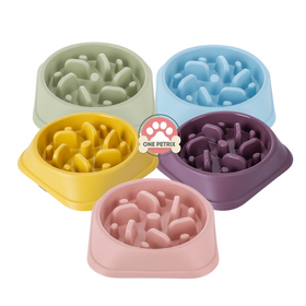 Pet Dog Slow Feeder Bowl - Blue, Brown, Green, Pink, Yellow