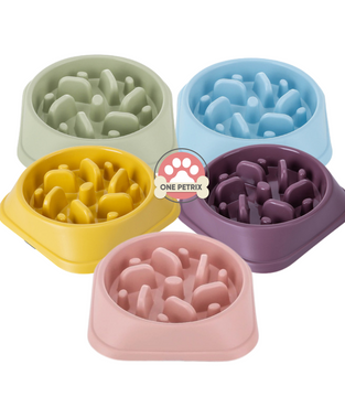 Pet Dog Slow Feeder Bowl - Blue, Brown, Green, Pink, Yellow