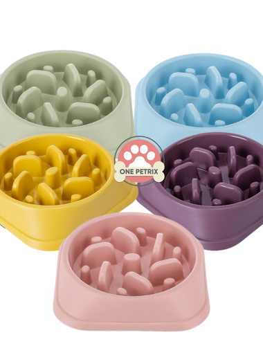 Pet Dog Slow Feeder Bowl - Blue, Brown, Green, Pink, Yellow