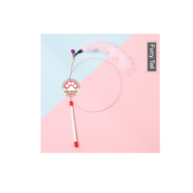 Cat Teaser Wand with Feather and Bell Toy (Furry Tail)