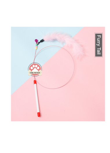 Cat Teaser Wand with Feather and Bell Toy (Furry Tail)