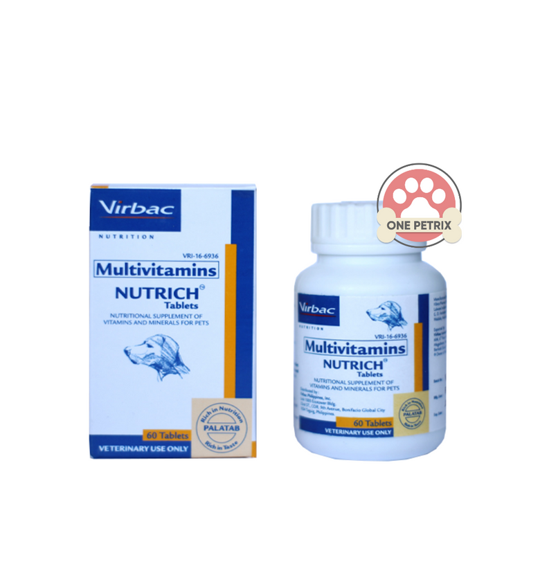 Virbac Multivitamins Nutrich Tablets (60 Tablets) - Nutritional Supplement of Vitamins and Minerals for Pets