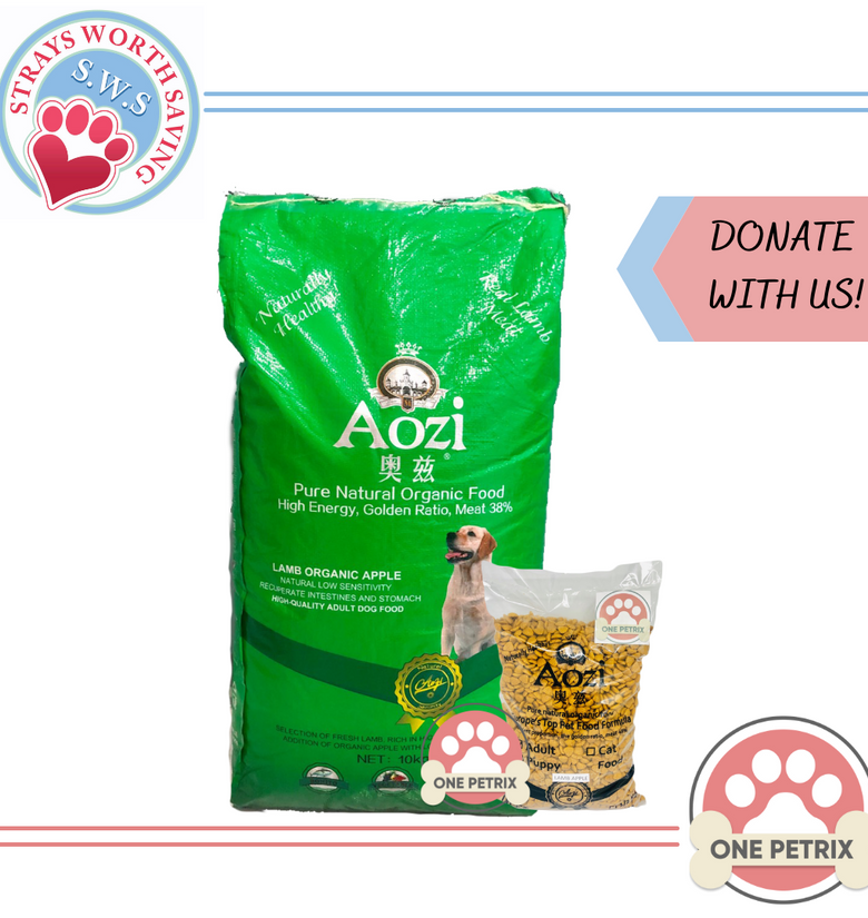 Donate to Strays Worth Saving - Aozi Organic Hypoallergenic Adult Dog Food (Lamb and Apple Flavor)