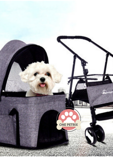 Doogo Collapsible 2 in 1 Pet Stroller / Dog Stroller with Detachable Carrier - For 15-20KG Pets #802 (Black, Blue, Gray, Pink)